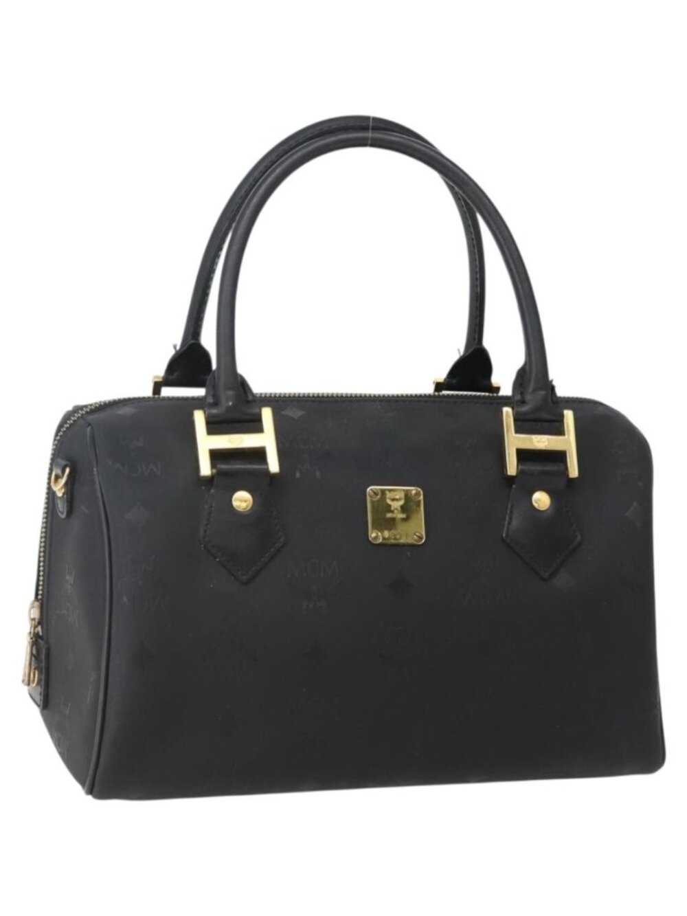 MCM Logogram Vicetos Boston Bag PVC Black Gold